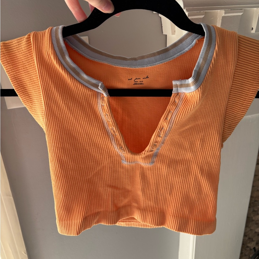 Urban Outfitters Orange Ribbed Tee with Purple and Tan Trim